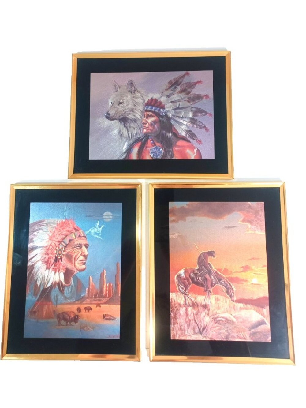Native American Vintage Art 1980 USA Set of 3 Laser Engraved Metallic Wall Decor